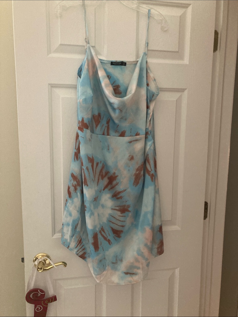 NASTY GAL Blue and Brown Tie-Dye Cowl Slip Dress